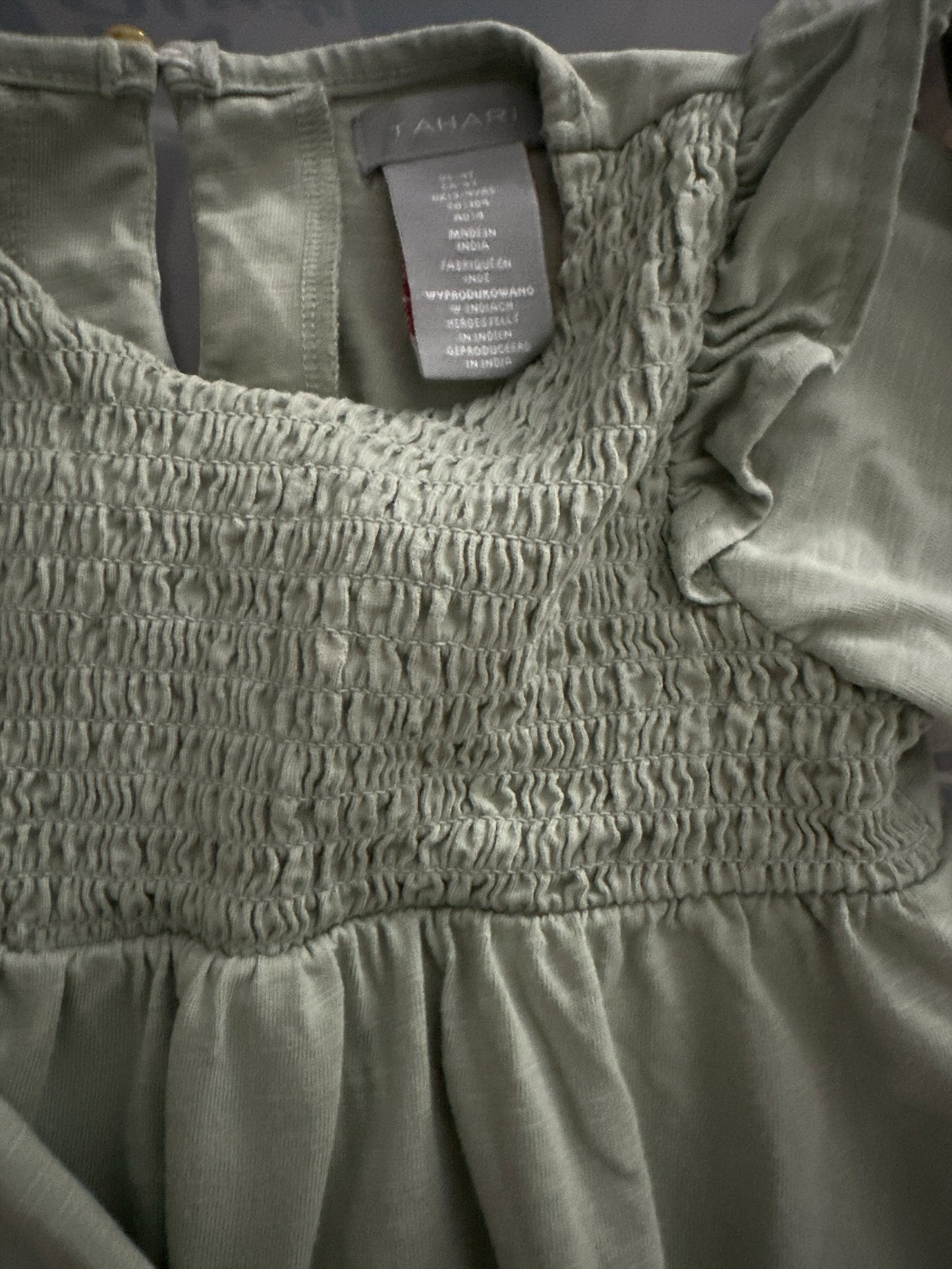 Tahari Girl Sage Green Smocked Long Sleeve Ruffle Top 4T
