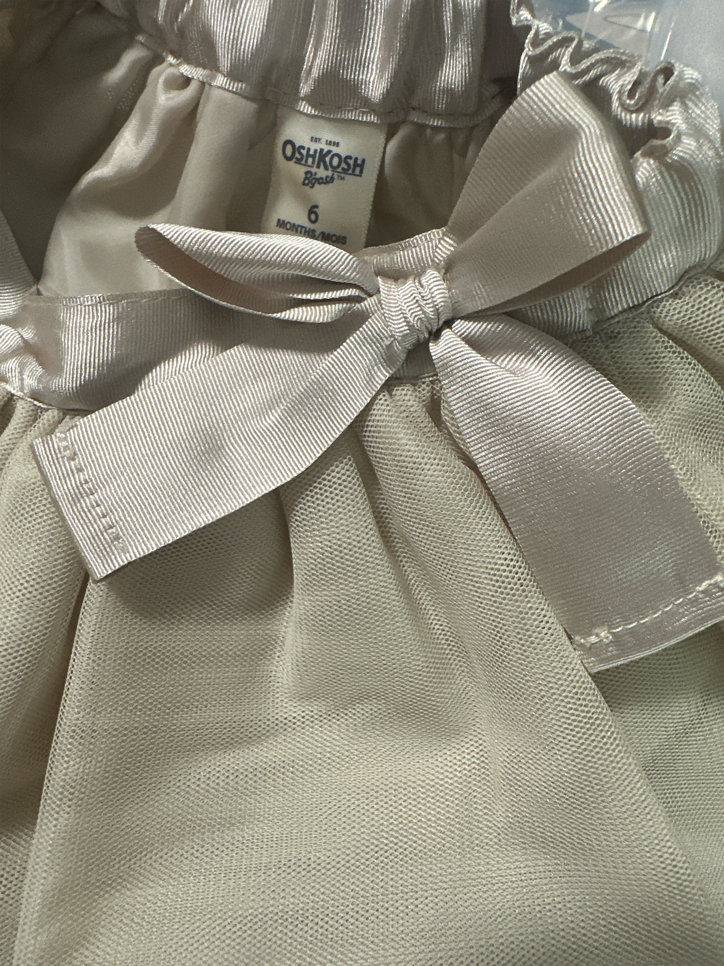 OshKosh B'gosh Baby Girl Cream/Gold Tulle Tutu Skirt Satin Bow 6 Mo.