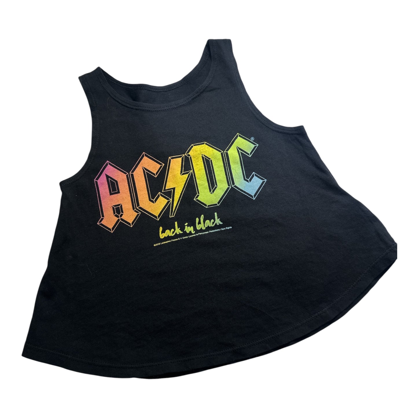 Rowdy Sprout Kids AC/DC "Back In Black" Rainbow Crop Tank Top - 18-24 Mo.