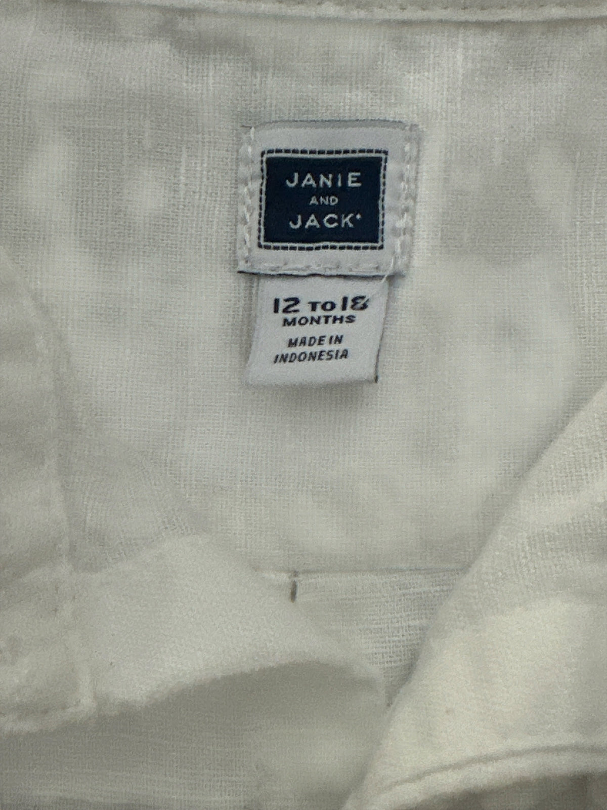 Janie and Jack Baby Boys' Linen-Cotton Blend White Button-Down Bodysuit 12-18mo.