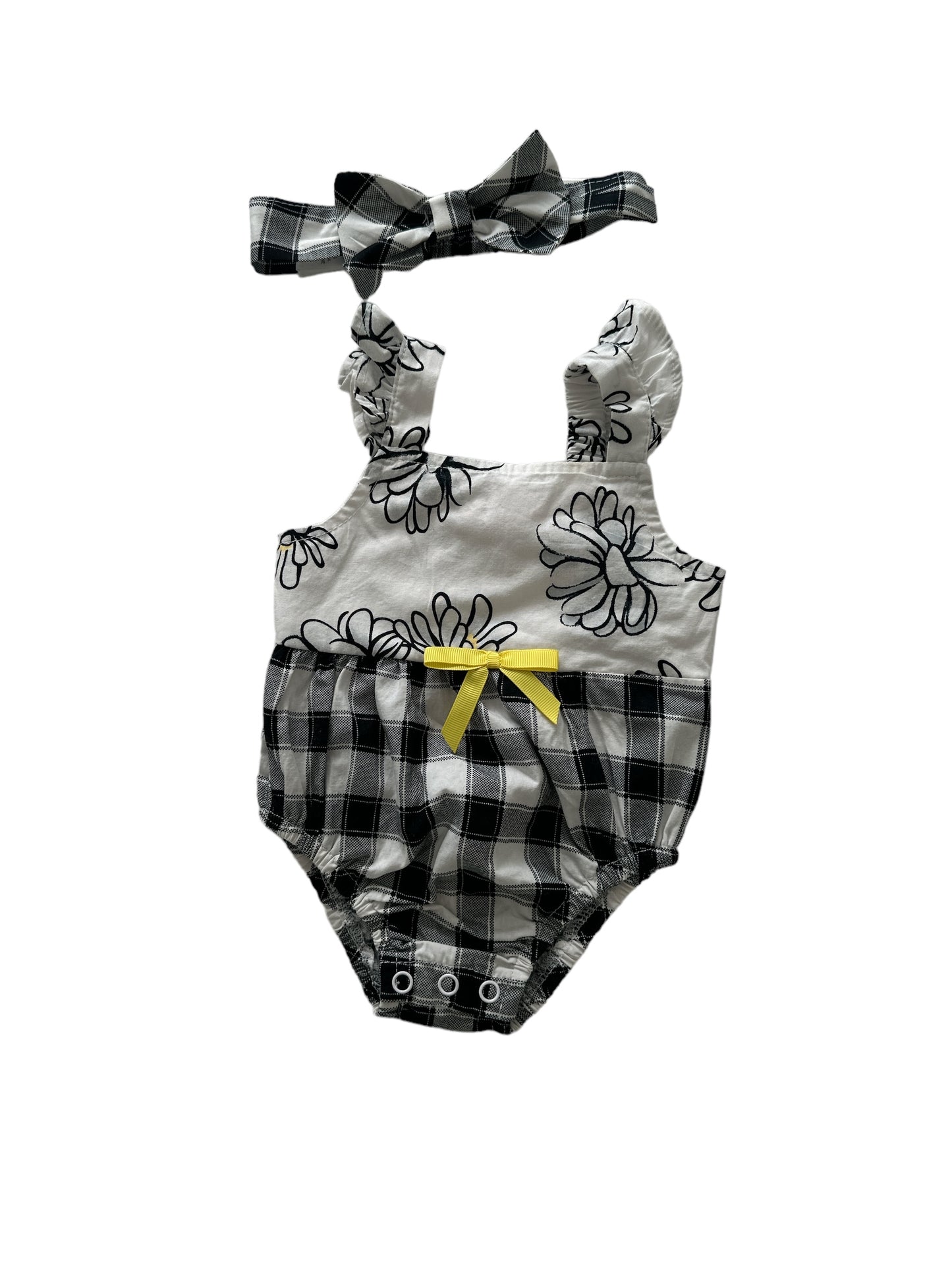 Gingham Romper with Matching Headband