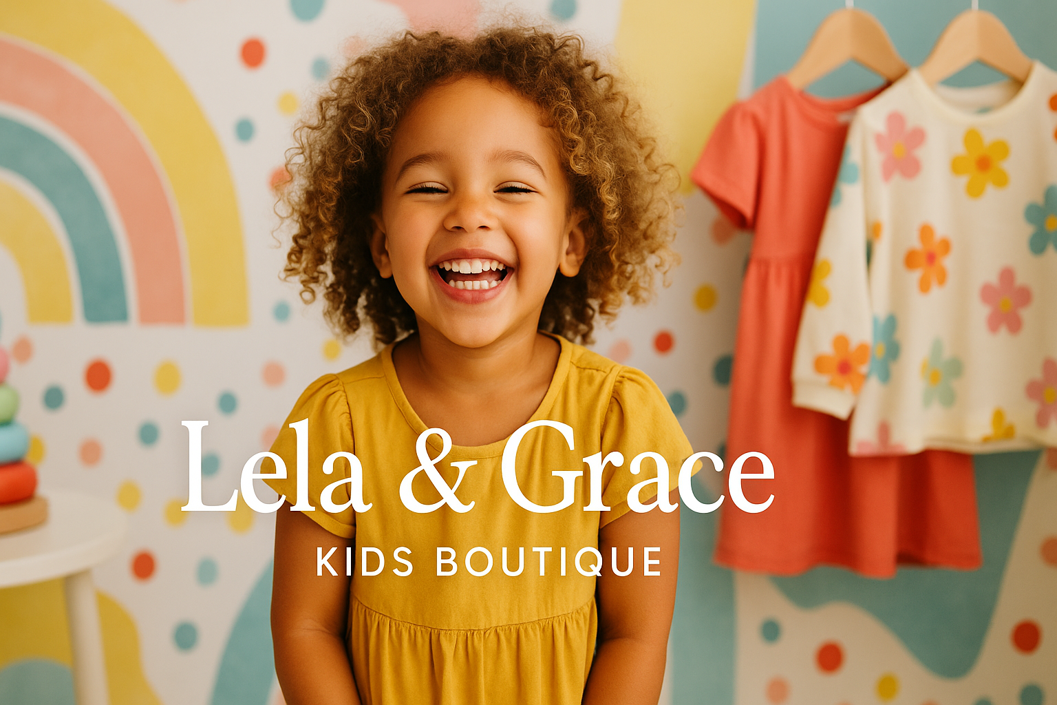 Playful banner image featuring a smiling child for kids boutique