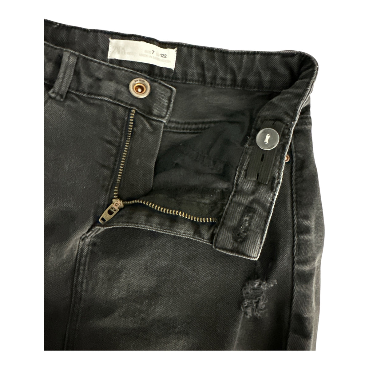 Zara Girls Black Denim Mini Skirt Frayed Raw Hem Jean Skirt Size 7 girls