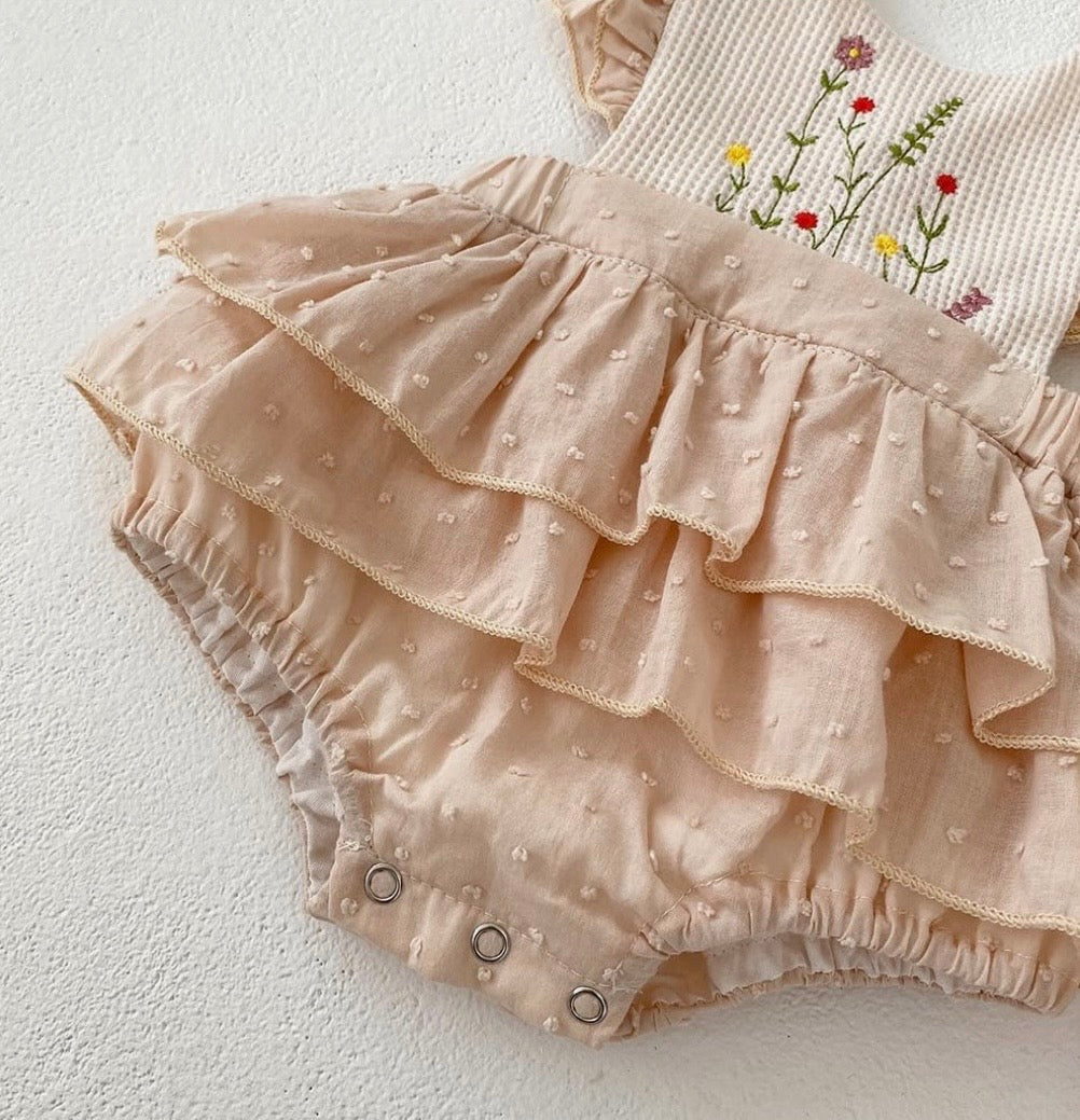 Embroidered Ruffled Romper