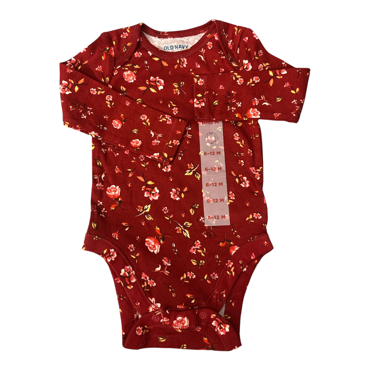 Old Navy Baby Girl Burgundy & Pink Floral Bodysuits Set 6-12mo.