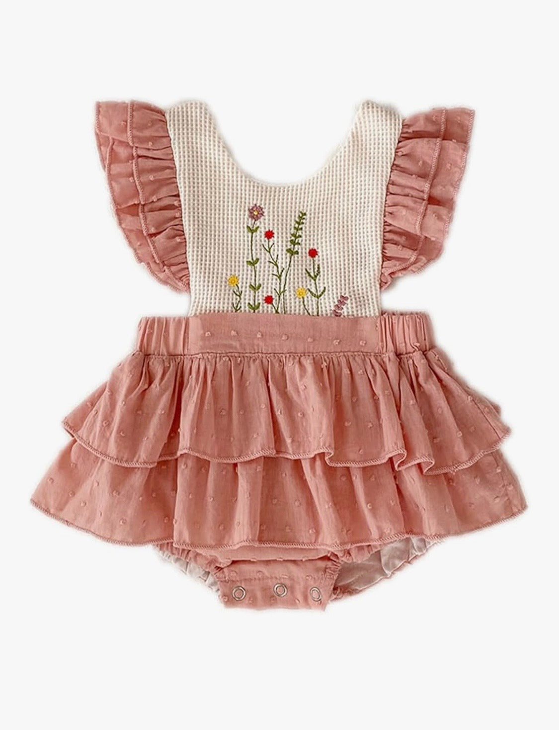 Embroidered Ruffled Romper