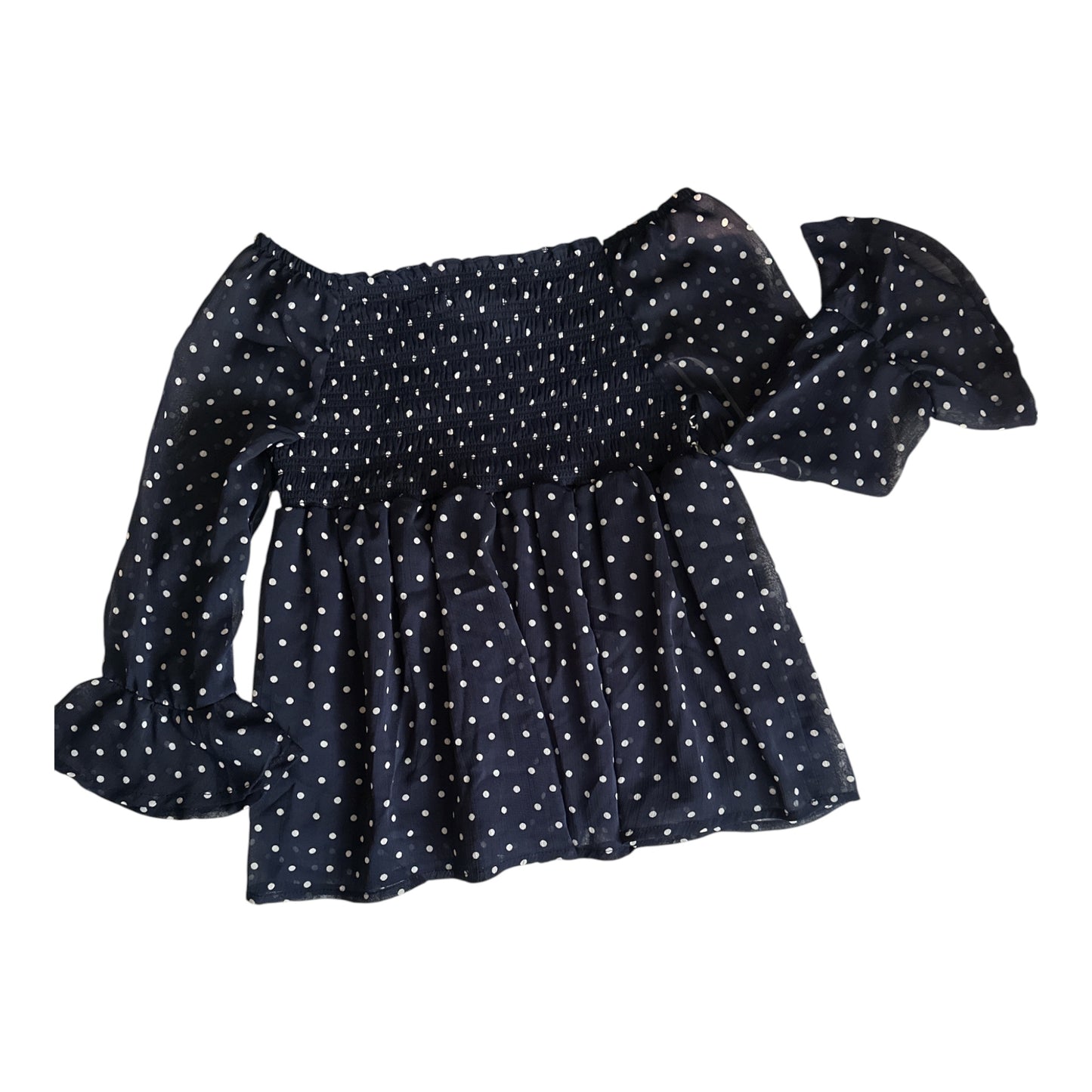 Epic Threads Girls Navy & White Polka Dot Smocked Blouse
