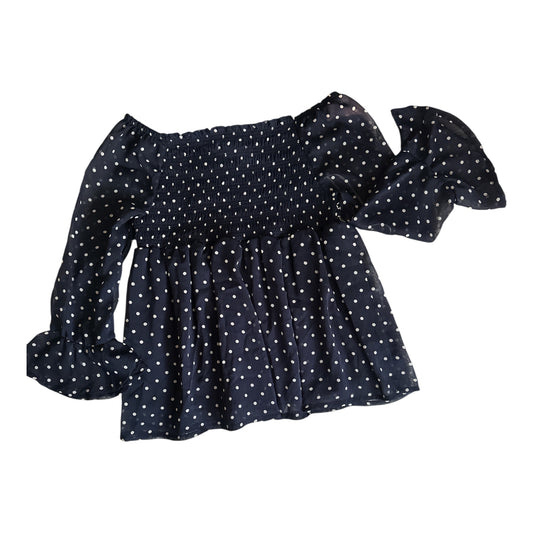 Epic Threads Girls Navy & White Polka Dot Smocked Blouse
