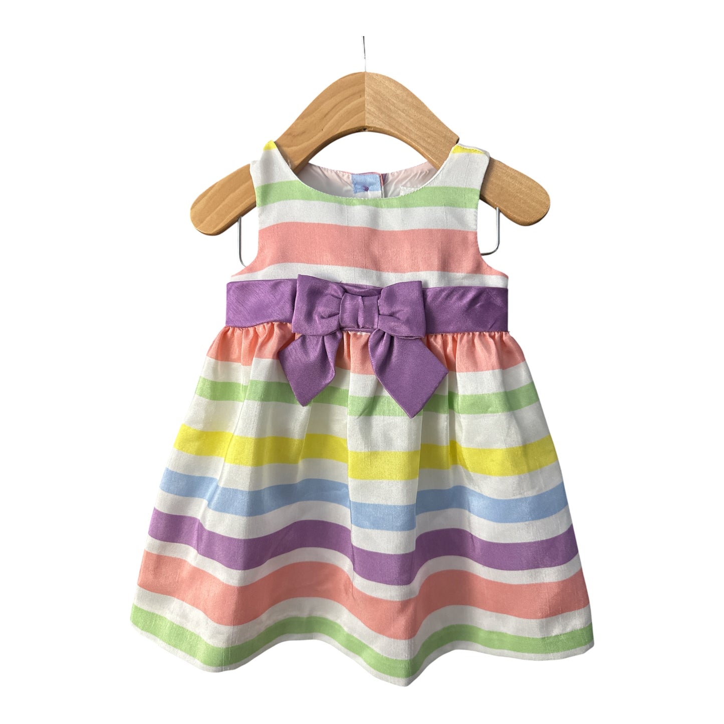 Gymboree Pastel Rainbow Striped Dress with Purple Sash Bow – 0-3 Months