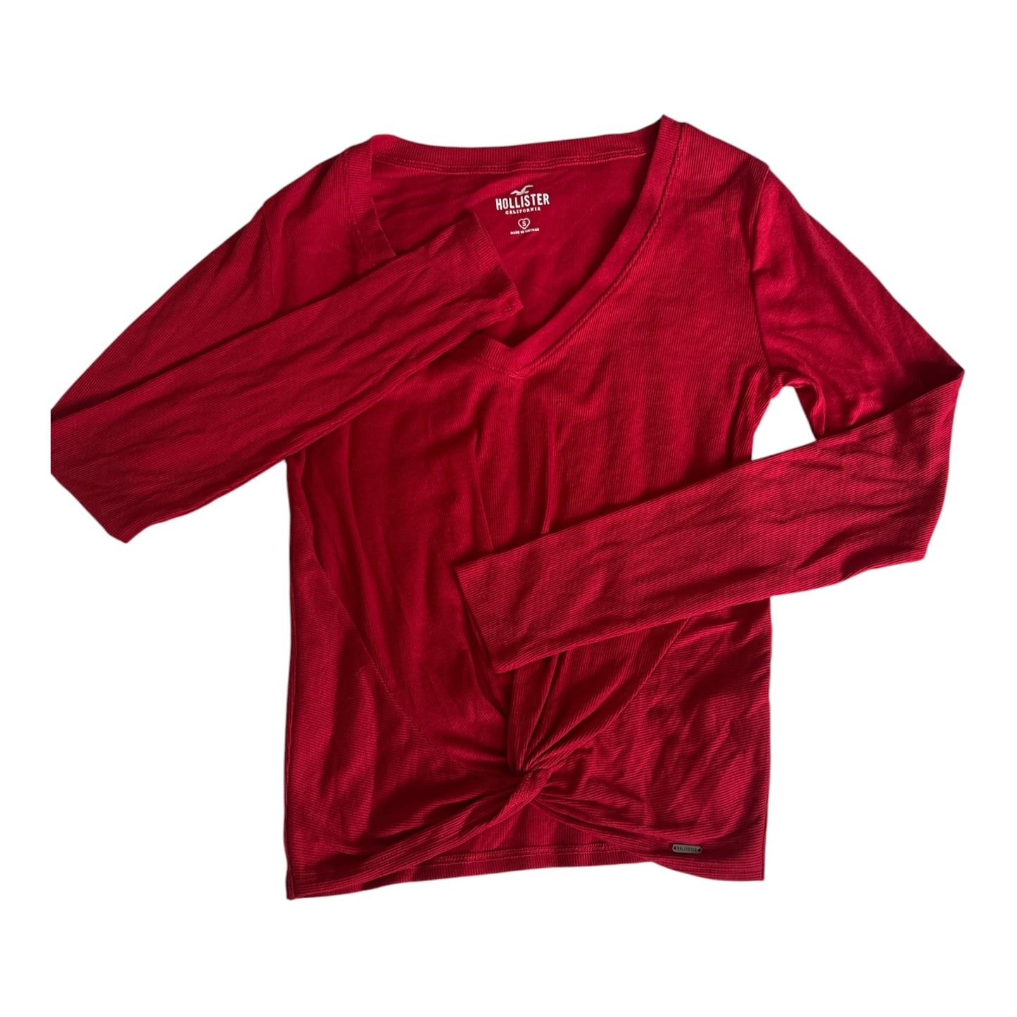 Hollister Long Sleeve V-Neck Top Knit Knot