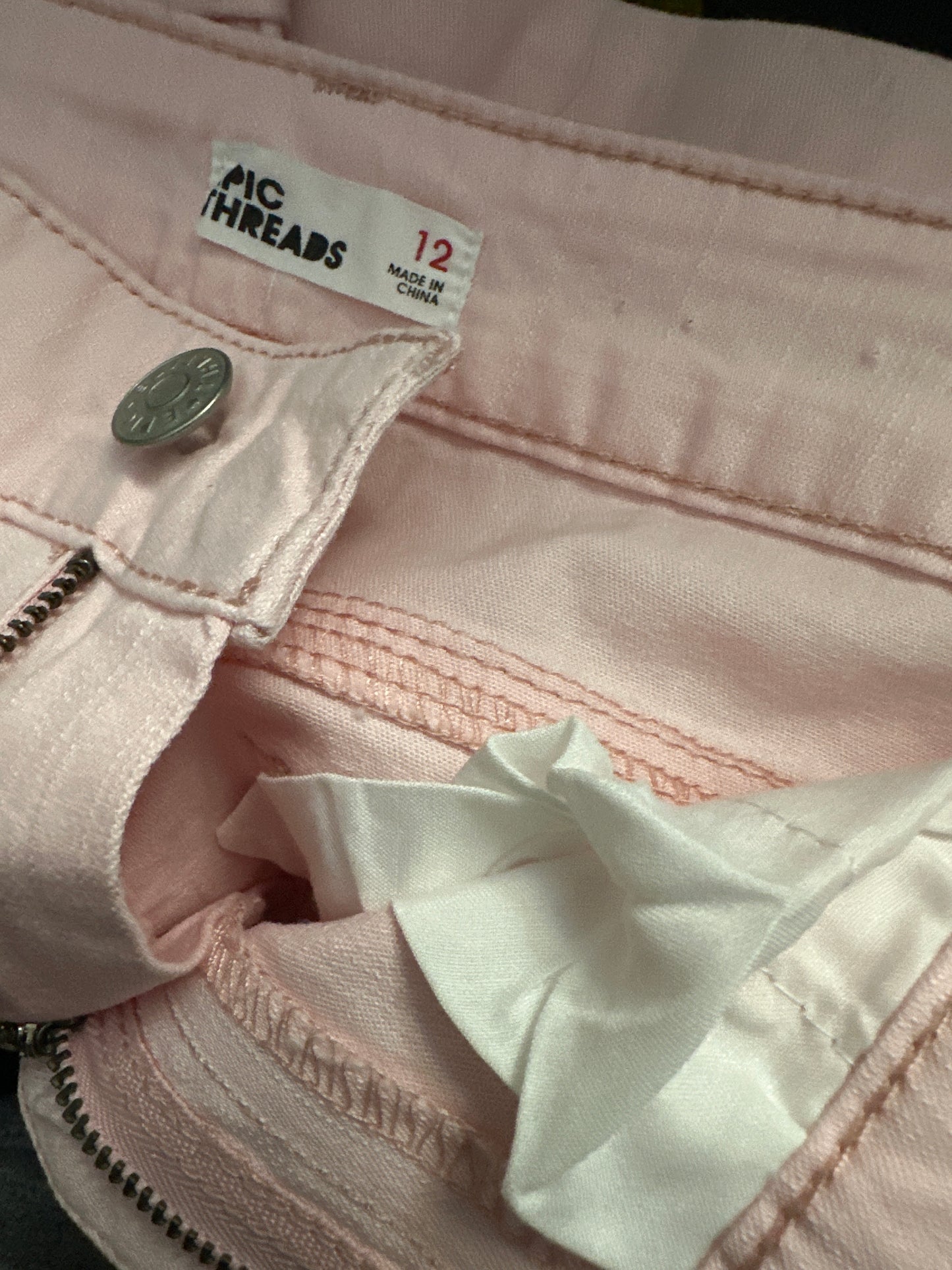 Epic Threads Girls Distressed Denim Rolled Cuff Midi Shorts – Blush Pink (Size 12)