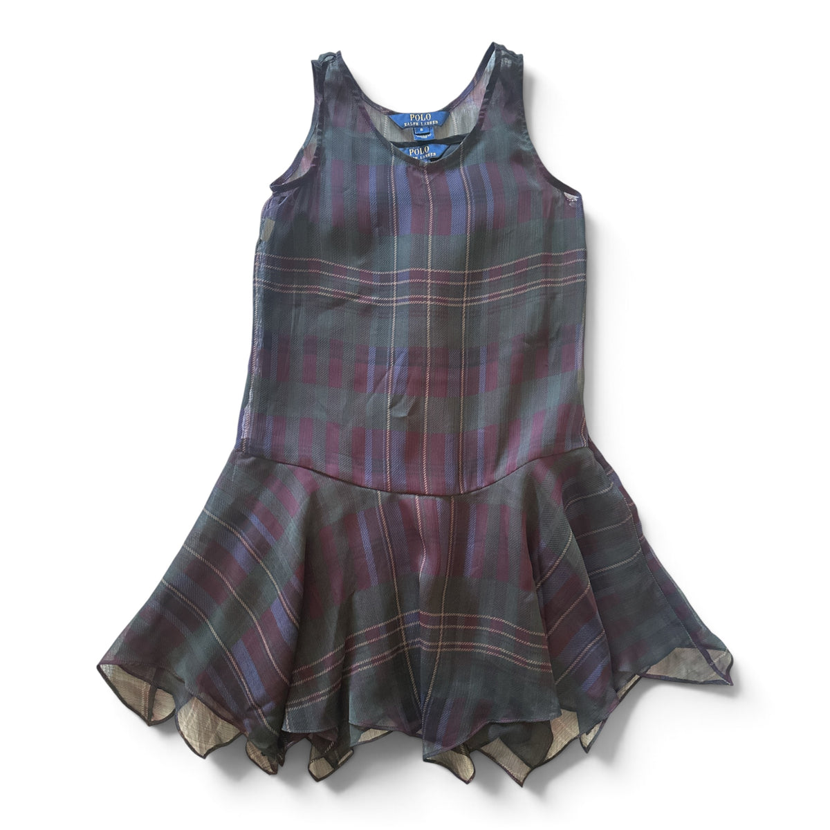 Polo Ralph Lauren Girls Plaid Chiffon Tanija Dress Size 8 Tartan