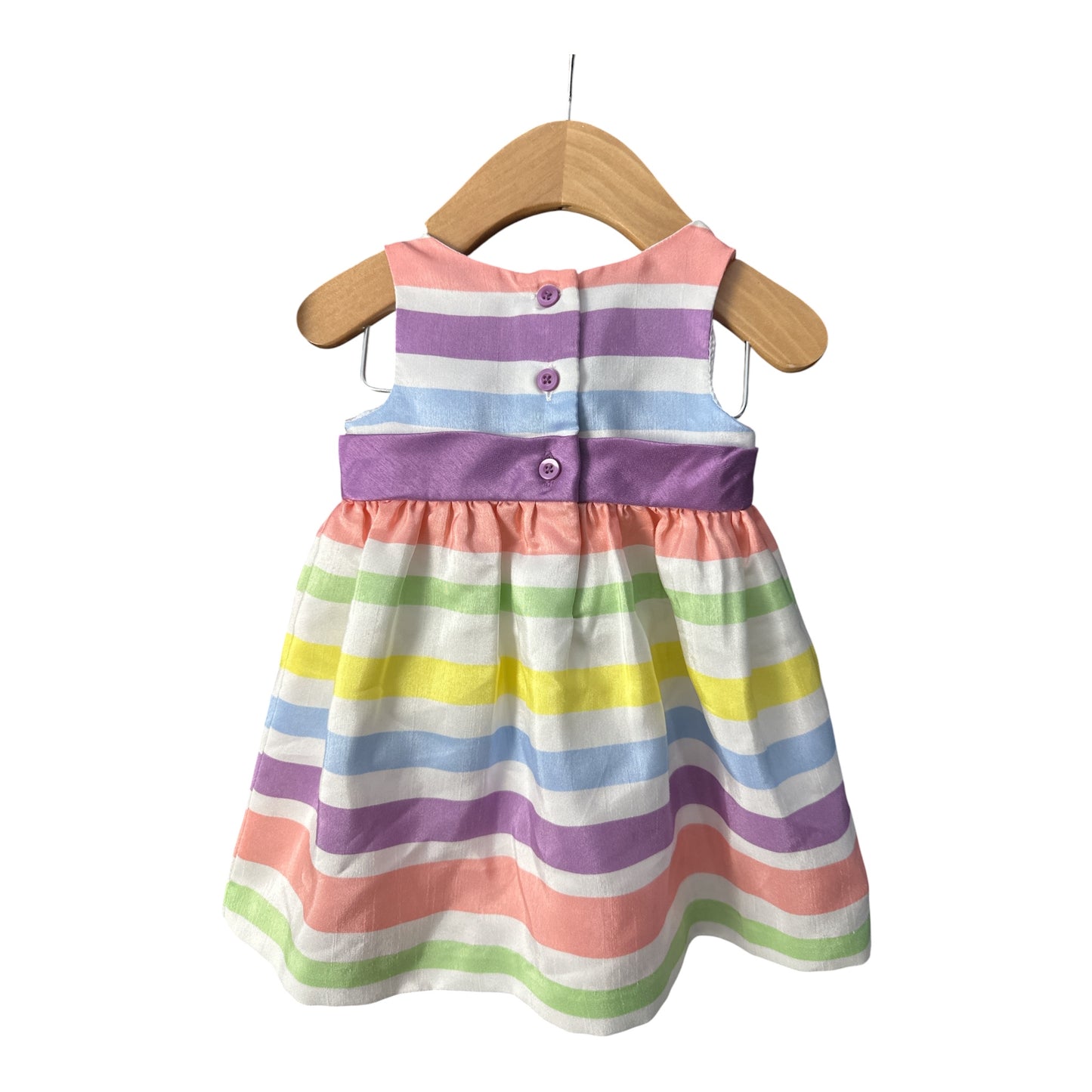 Gymboree Pastel Rainbow Striped Dress with Purple Sash Bow – 0-3 Months