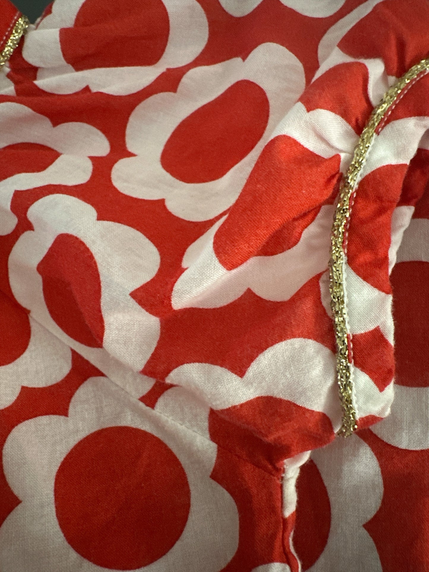 Mini Boden Baby Girls Red Retro Floral Blouse Top Gold Trim 12-18 Months