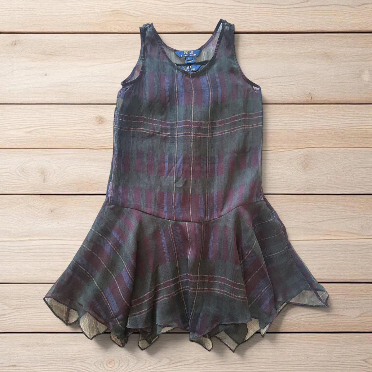 Polo Ralph Lauren Girls Plaid Chiffon Tanija Dress Size 8 Tartan