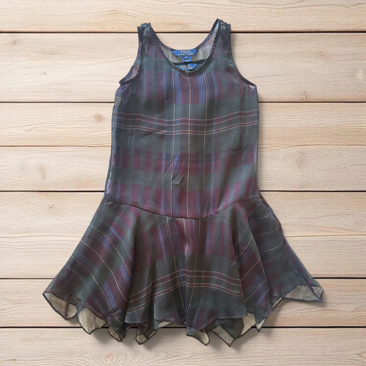 Polo Ralph Lauren Girls Plaid Chiffon Tanija Dress Size 8 Tartan