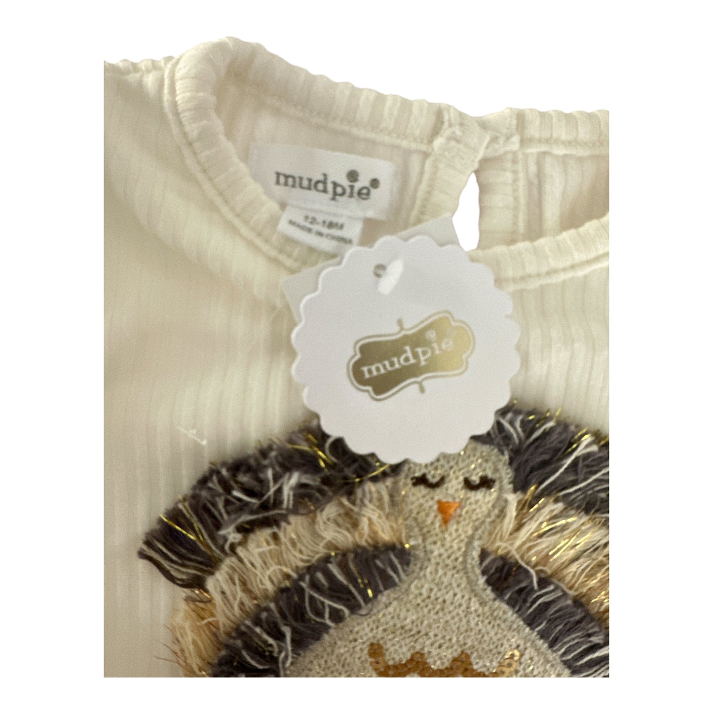 Mud Pie Thanksgiving Turkey Tunic Top w/ Handmade Velvet Bow Set