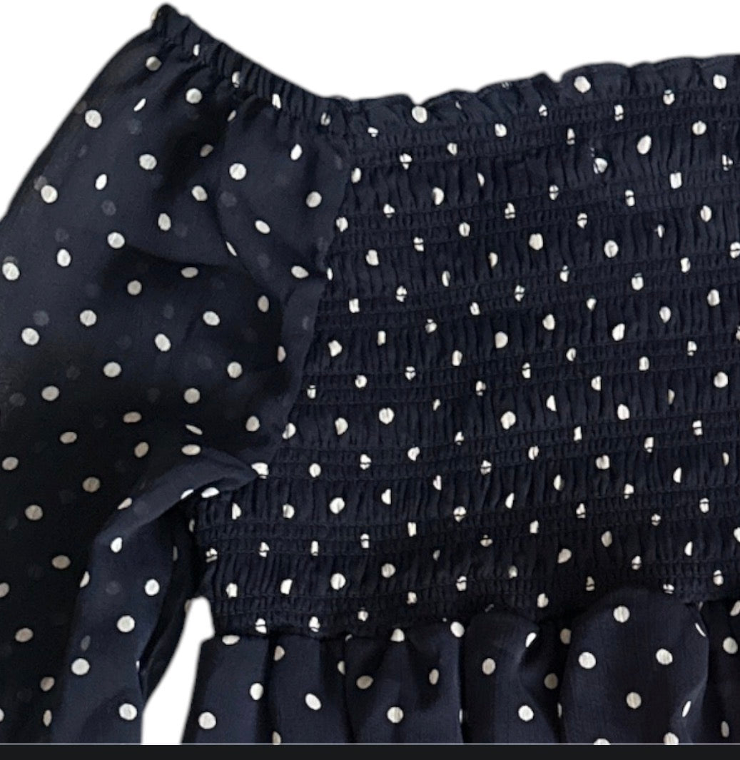 Epic Threads Girls Navy & White Polka Dot Smocked Blouse