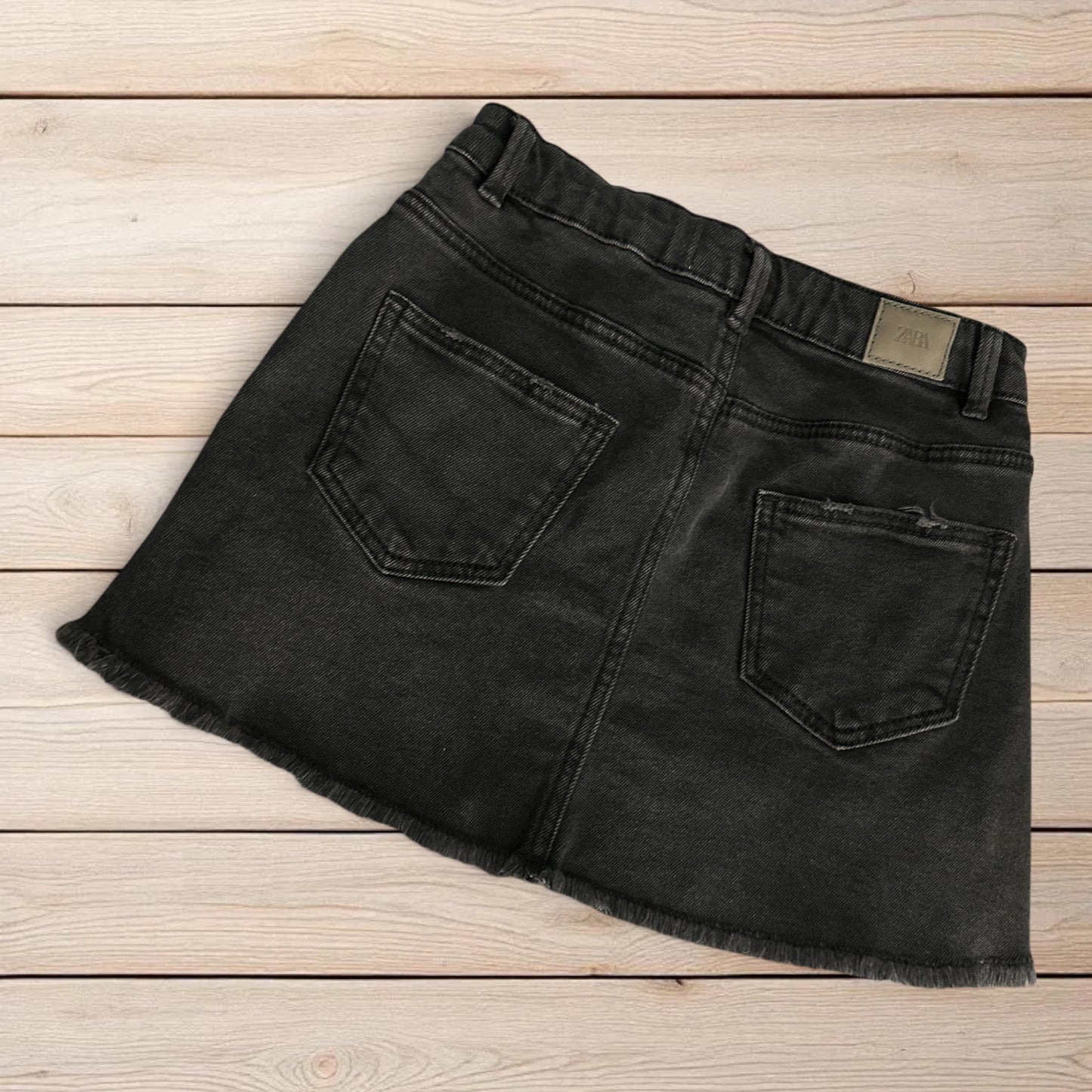 Zara Girls Black Denim Mini Skirt Frayed Raw Hem Jean Skirt Size 7 girls