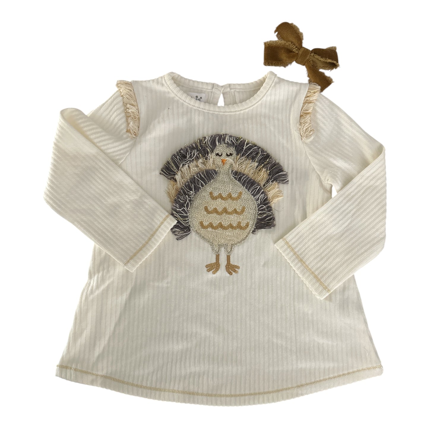 Mud Pie Thanksgiving Turkey Tunic Top w/ Handmade Velvet Bow Set