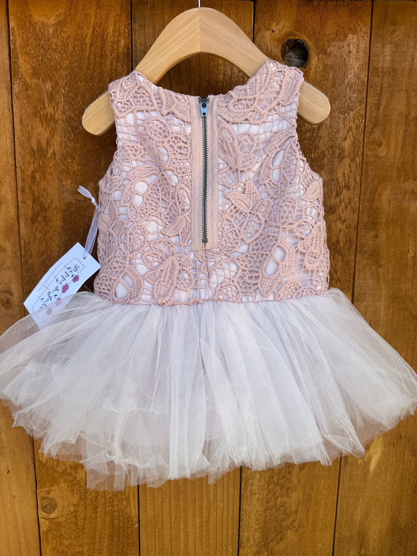 Pippa & Julie Pink Crochet Lace Tulle Tutu Dress with Flower Sash  12mo.