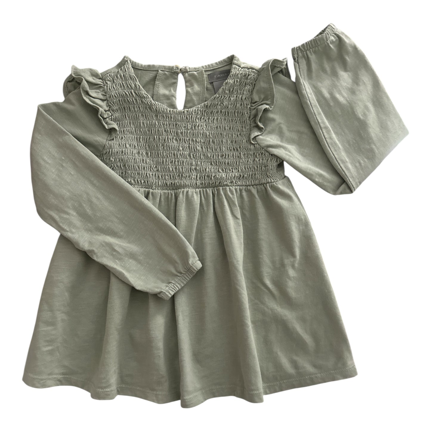 Tahari Girl Sage Green Smocked Long Sleeve Ruffle Top 4T