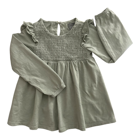Tahari Girl Sage Green Smocked Long Sleeve Ruffle Top 4T