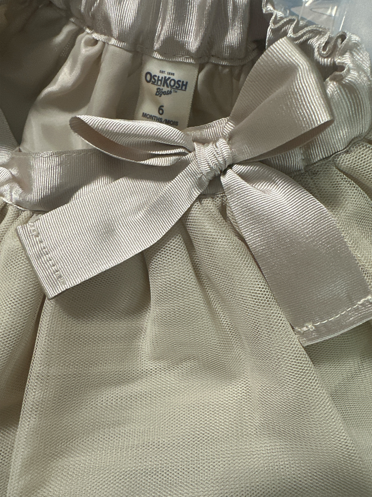 OshKosh B'gosh Baby Girl Cream/Gold Tulle Tutu Skirt Satin Bow 6 Mo.