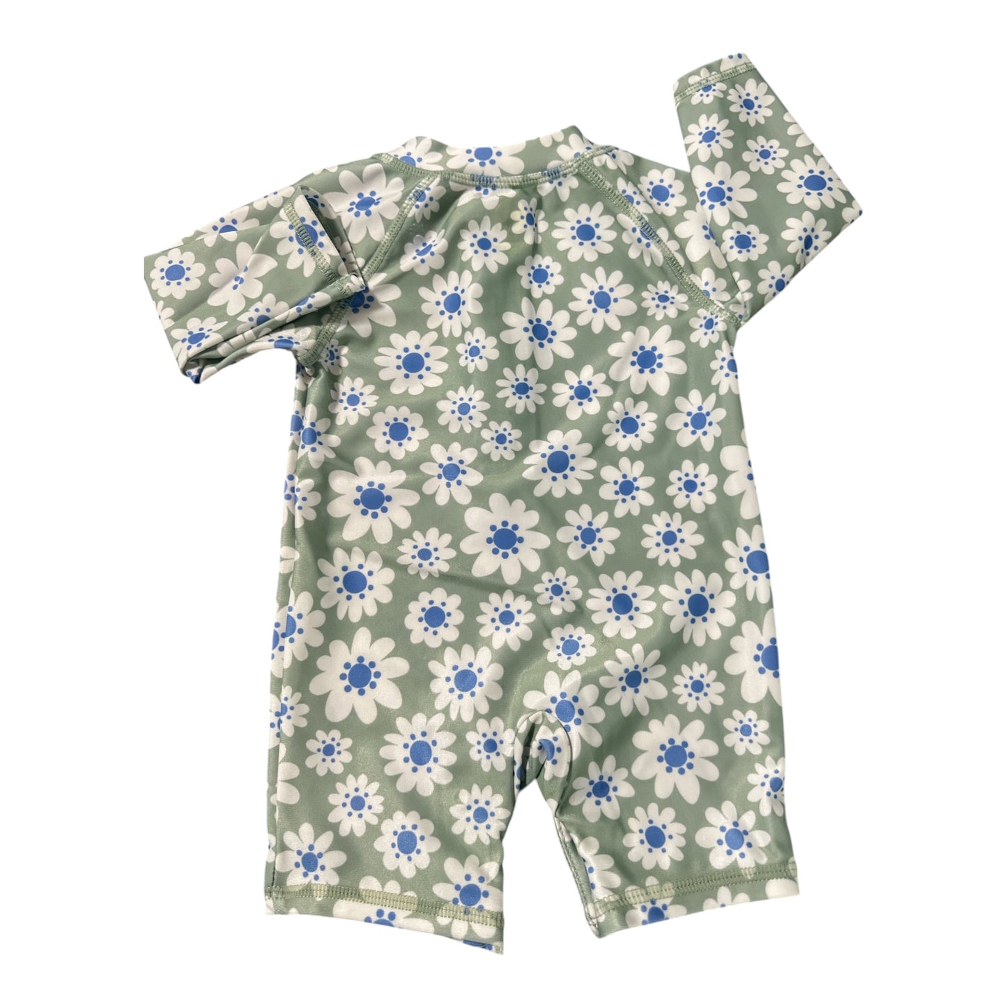 Wonder Nation Baby Girl Green and Blue Floral Daisy One-Piece Rash Guard Swimsuit 0-3mo