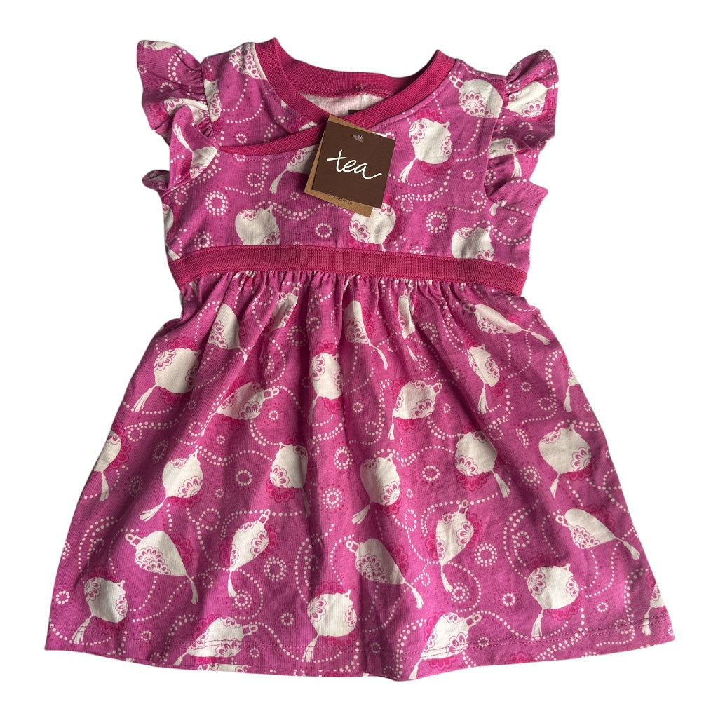 Tea Collection Pink Lantern Print Wrap-Neck Flutter Sleeve Dress 6-9 Months