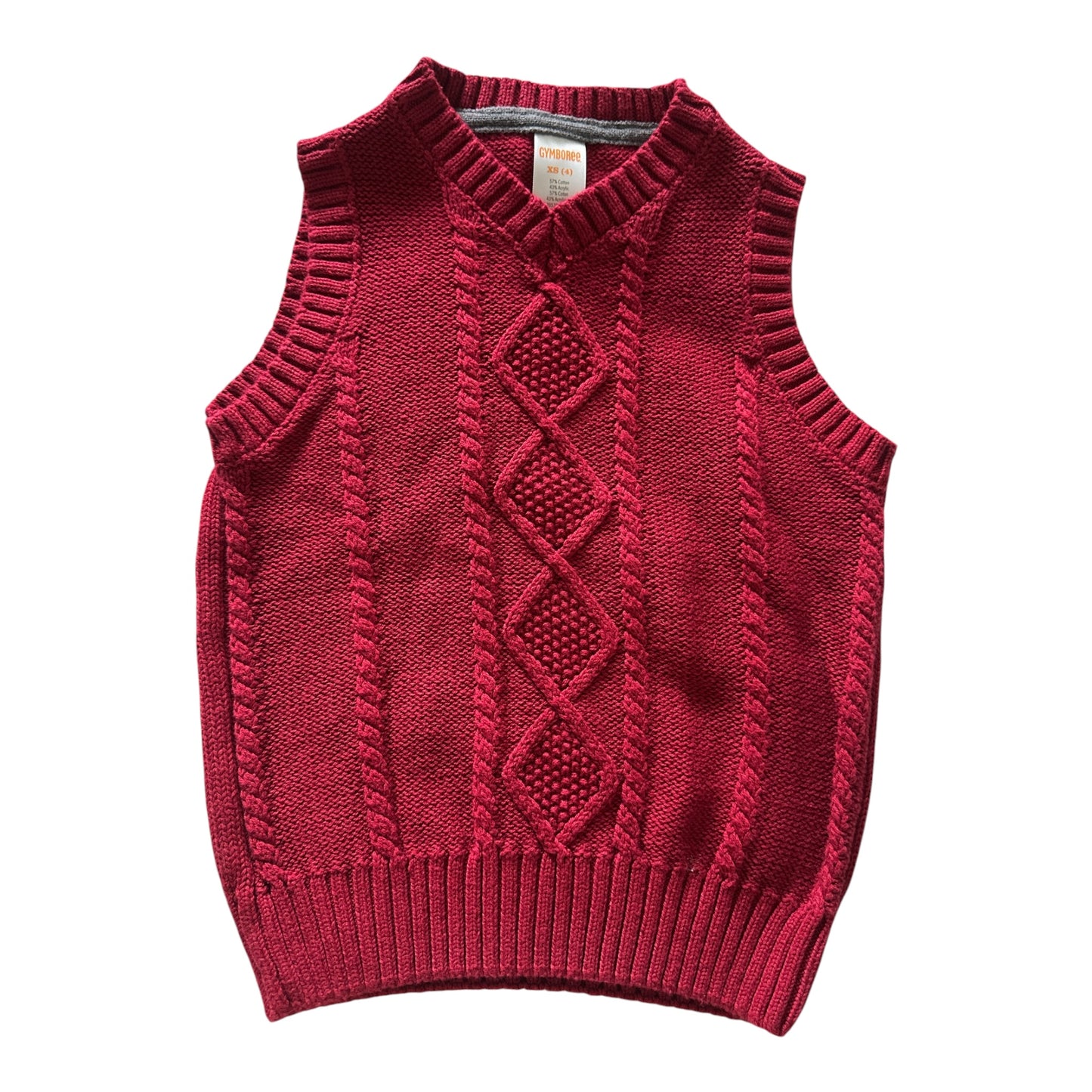 Gymboree Boys Red Cable Knit Sweater Vest Size XS 4T-5T