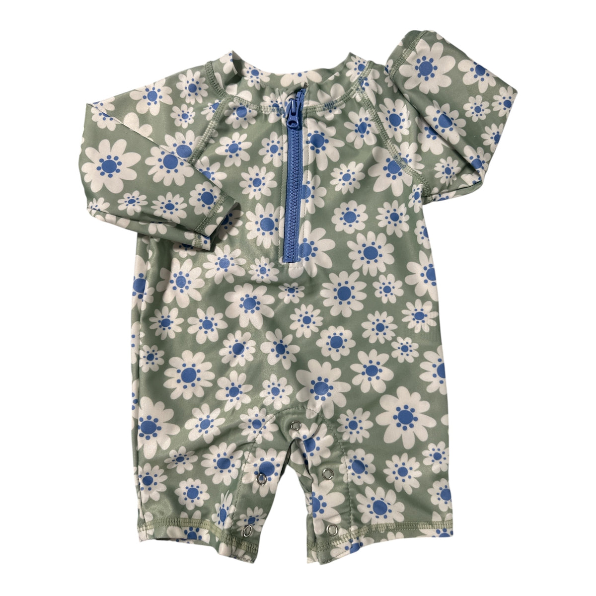 Wonder Nation Baby Girl Green and Blue Floral Daisy One-Piece Rash Guard Swimsuit 0-3mo