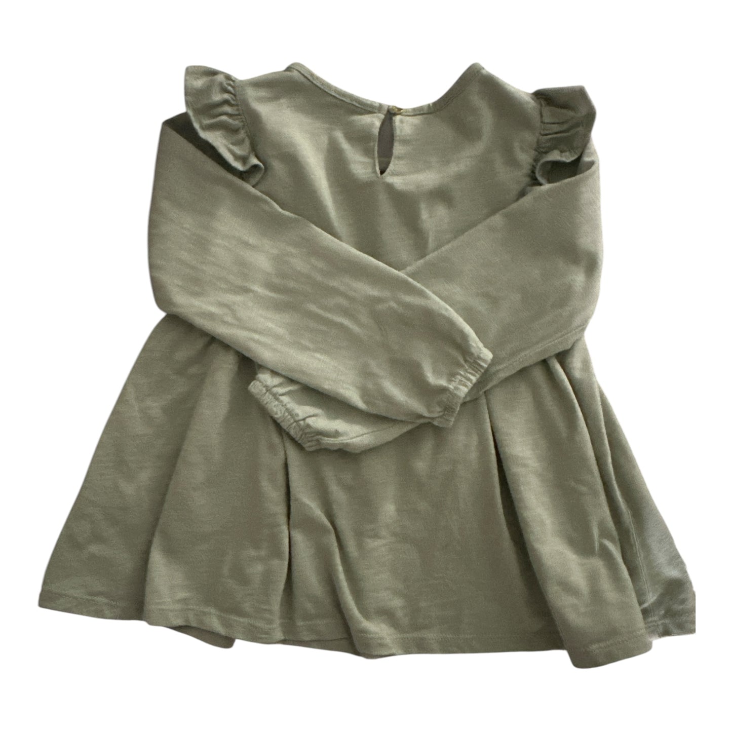 Tahari Girl Sage Green Smocked Long Sleeve Ruffle Top 4T
