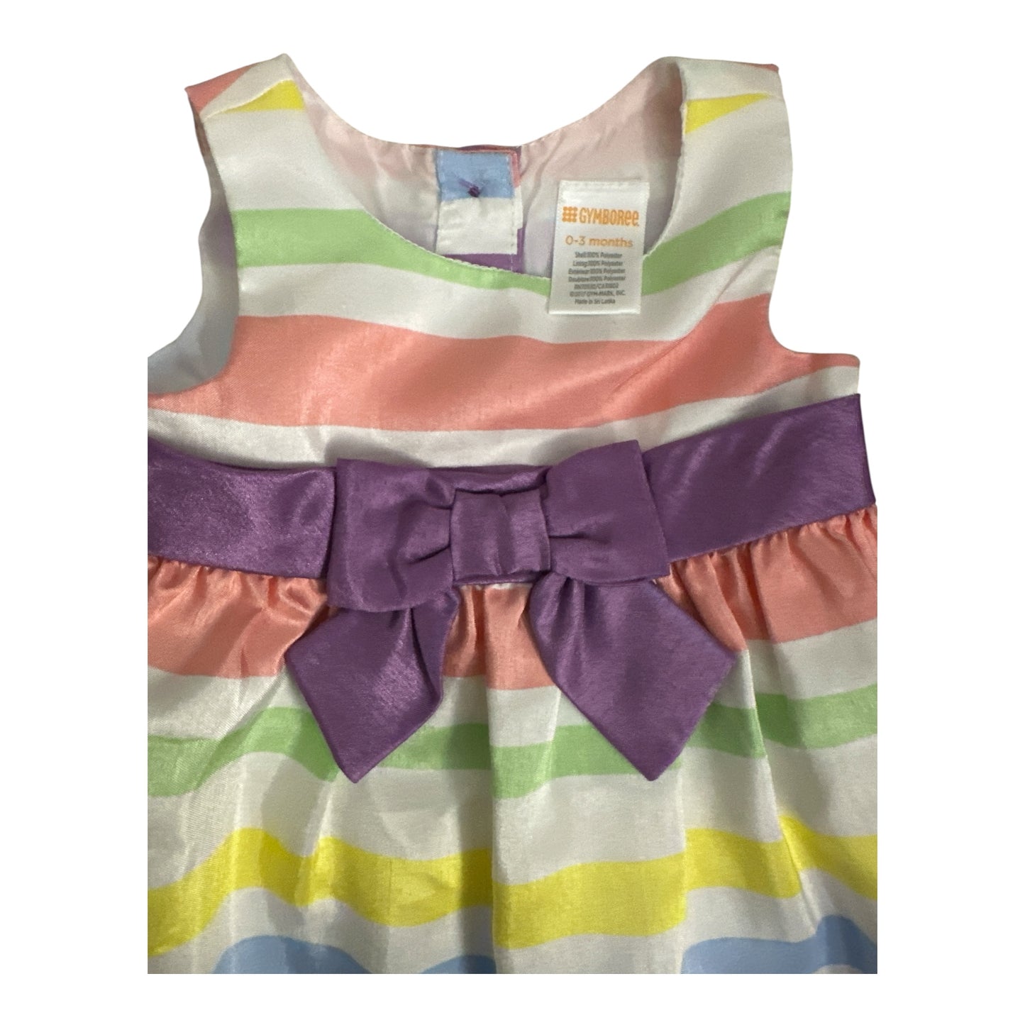 Gymboree Pastel Rainbow Striped Dress with Purple Sash Bow – 0-3 Months