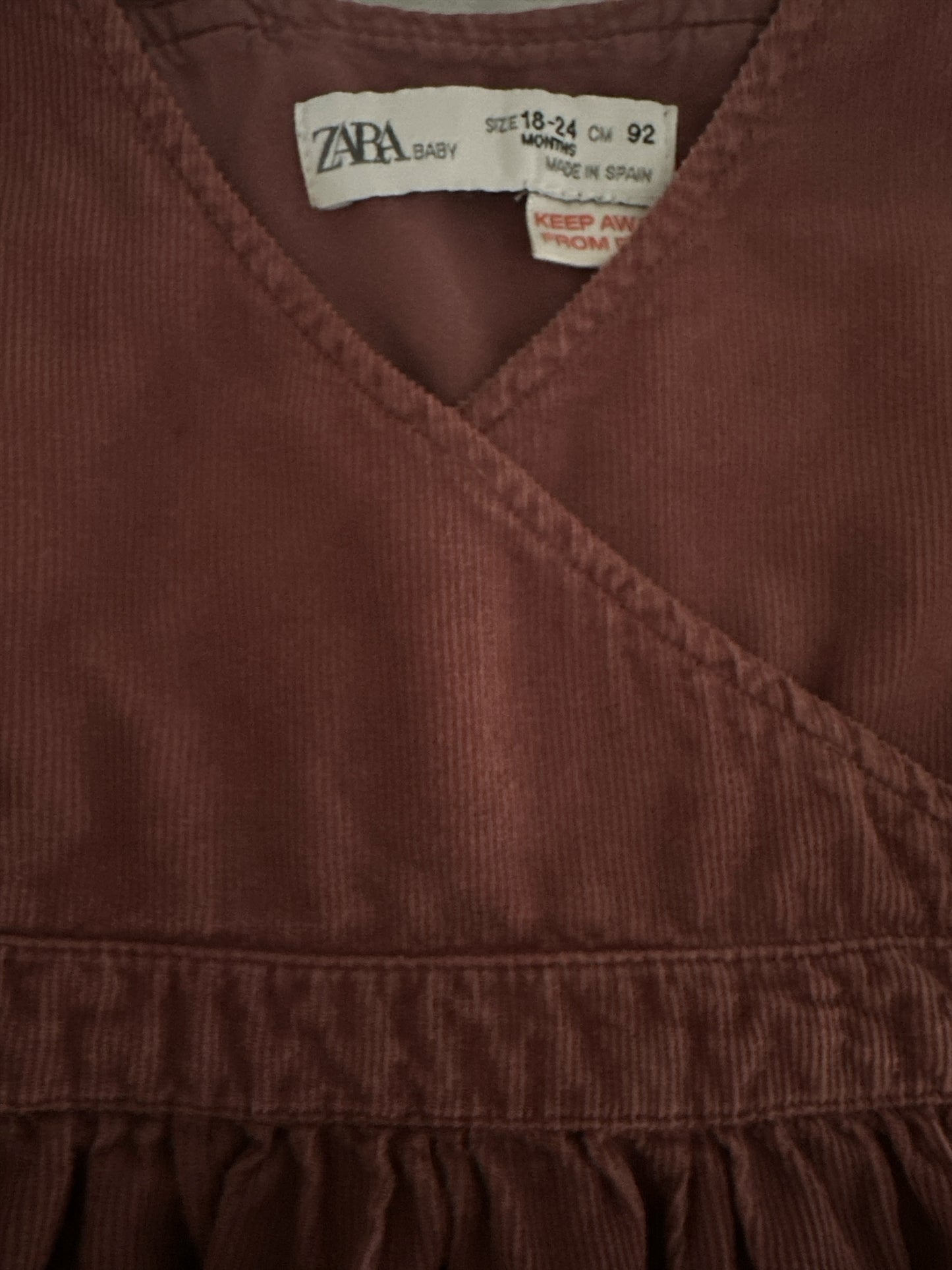 Zara Baby Girls Corduroy Wrap Pinafore Dress Size 18-24