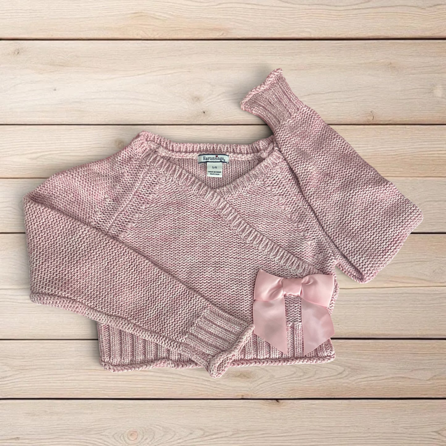 Hartstrings Pink Knit Ballet Wrap Crossover Sweater with Satin Bow  Size 5/6