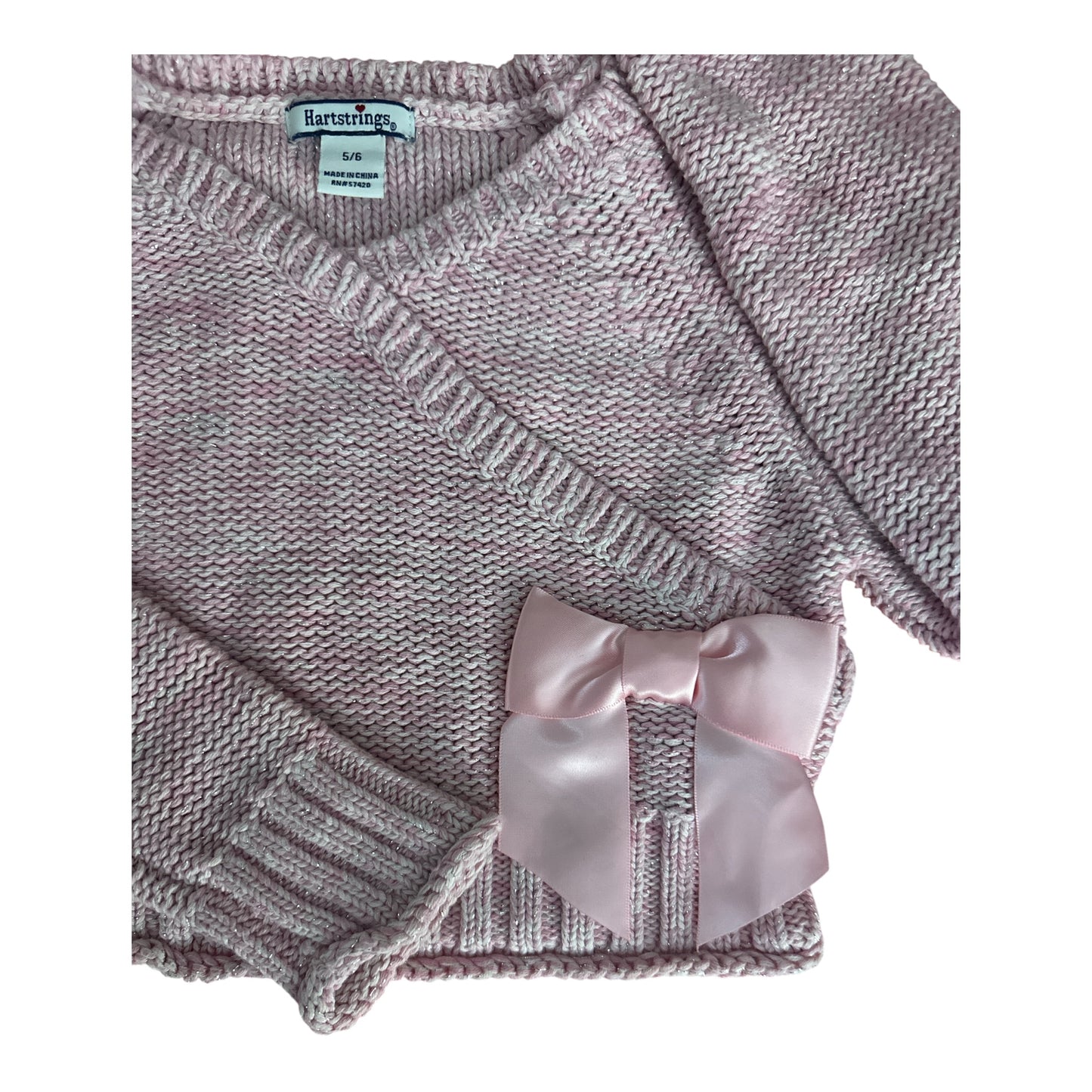Hartstrings Pink Knit Ballet Wrap Crossover Sweater with Satin Bow  Size 5/6