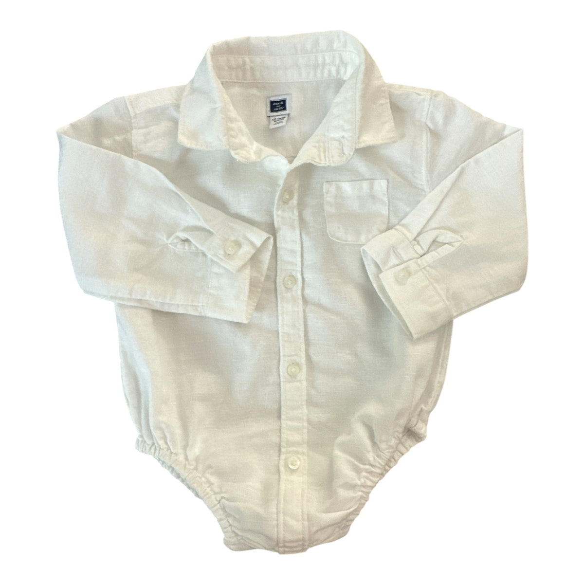 Janie and Jack Baby Boys' Linen-Cotton Blend White Button-Down Bodysuit 12-18mo.