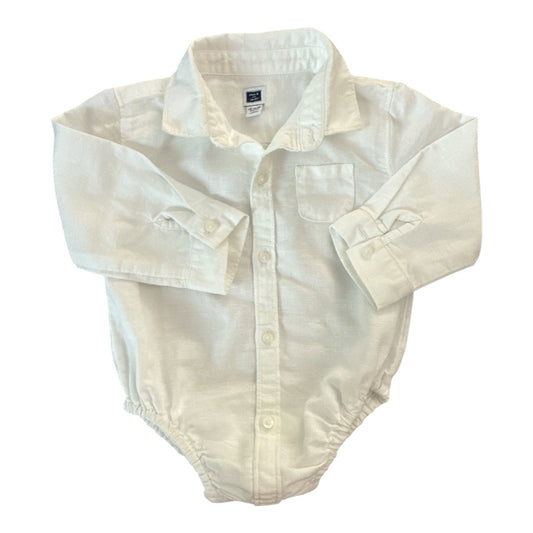 Janie and Jack Baby Boys' Linen-Cotton Blend White Button-Down Bodysuit 12-18mo.