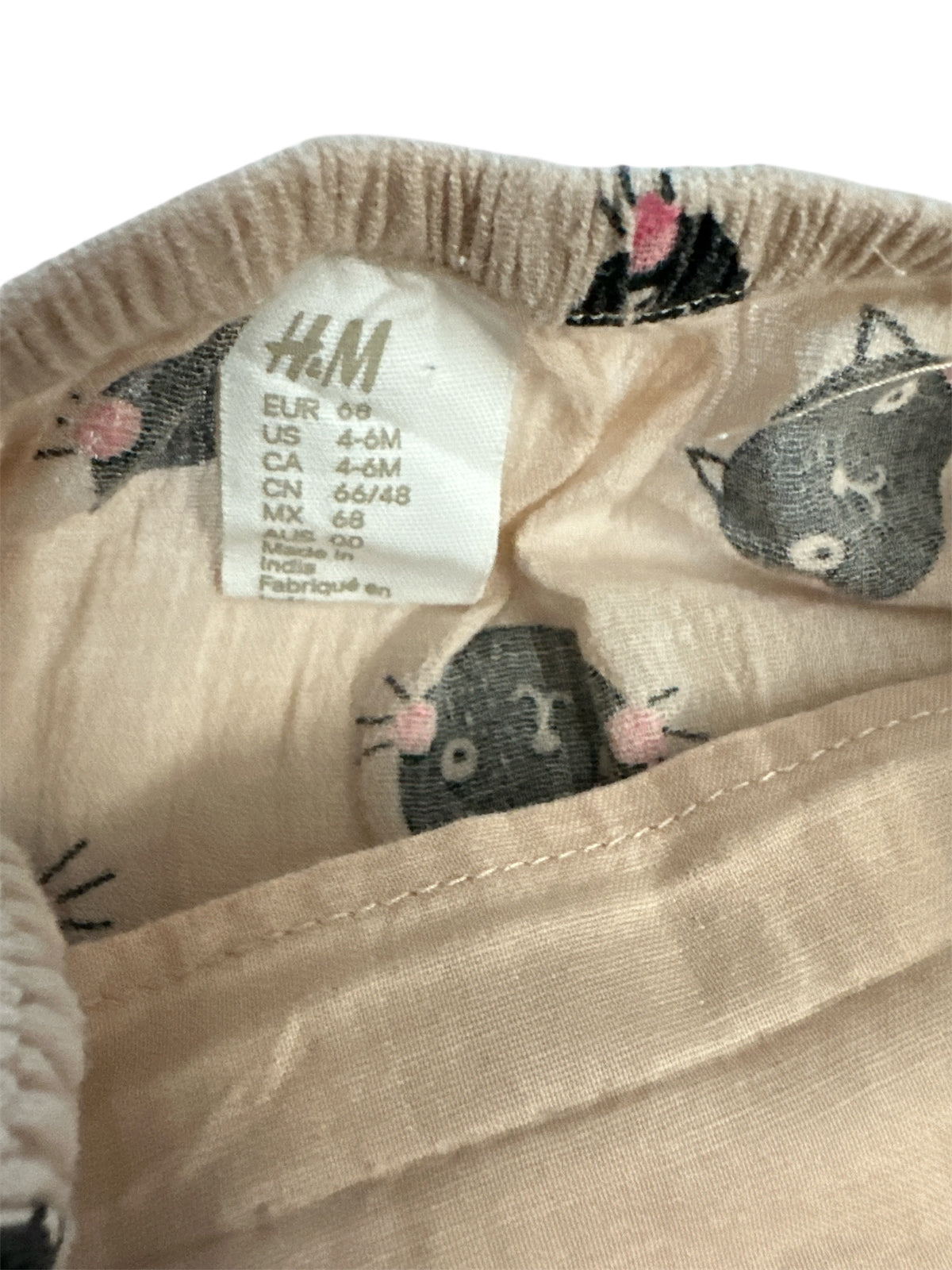 H&M Baby Girls Creped Cotton Cat Jumpsuit Romper with Hair Clips Set 4-6mo.