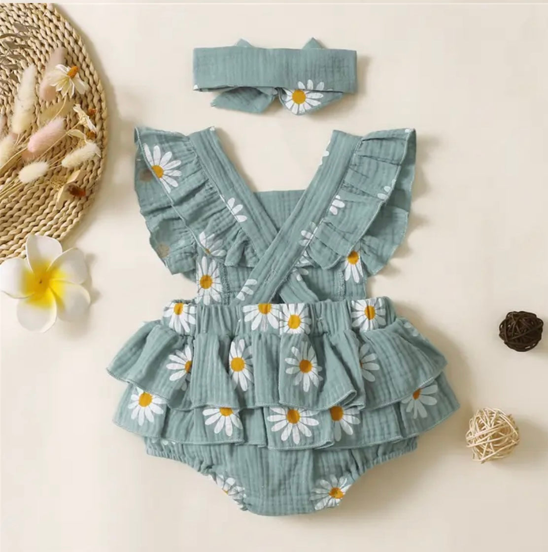 White Daisies Romper and Headband