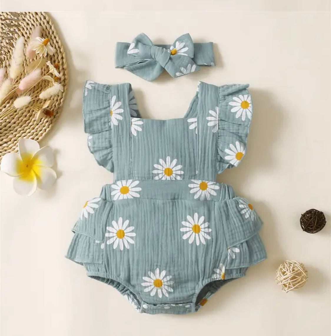 White Daisies Romper and Headband