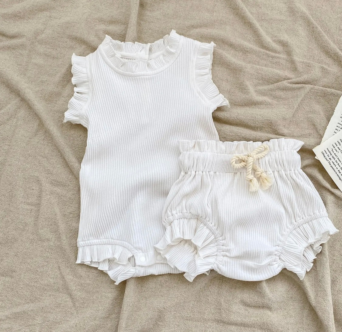 Ribbed Ruffled Bodysuit and Shorts