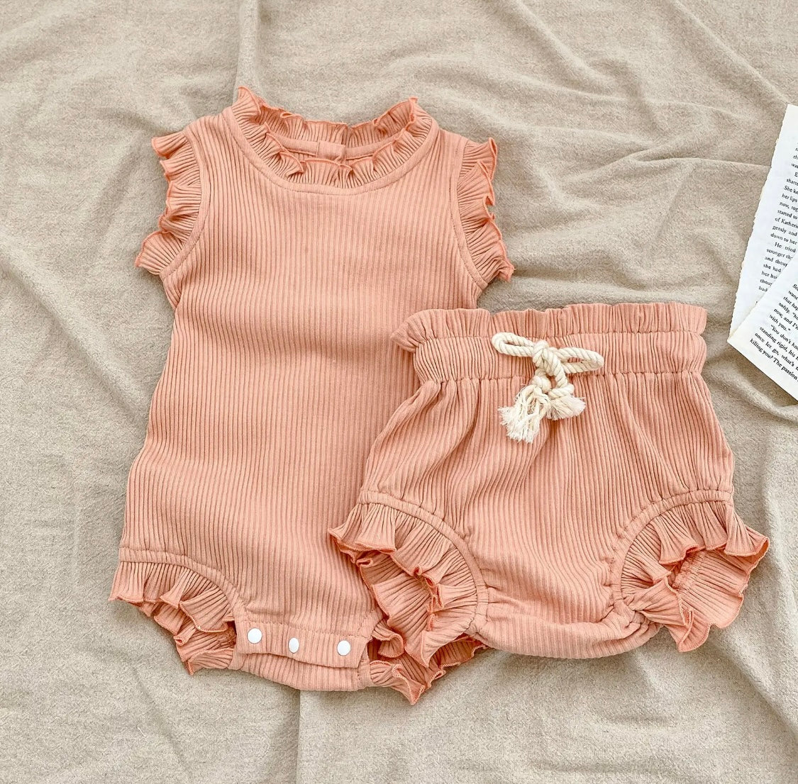 Ribbed Ruffled Bodysuit and Shorts