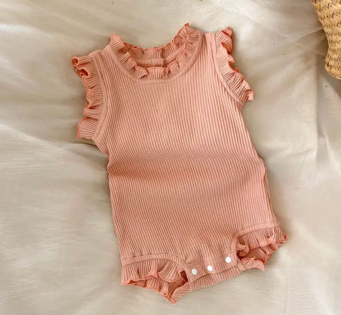 Ribbed Ruffled Bodysuit and Shorts