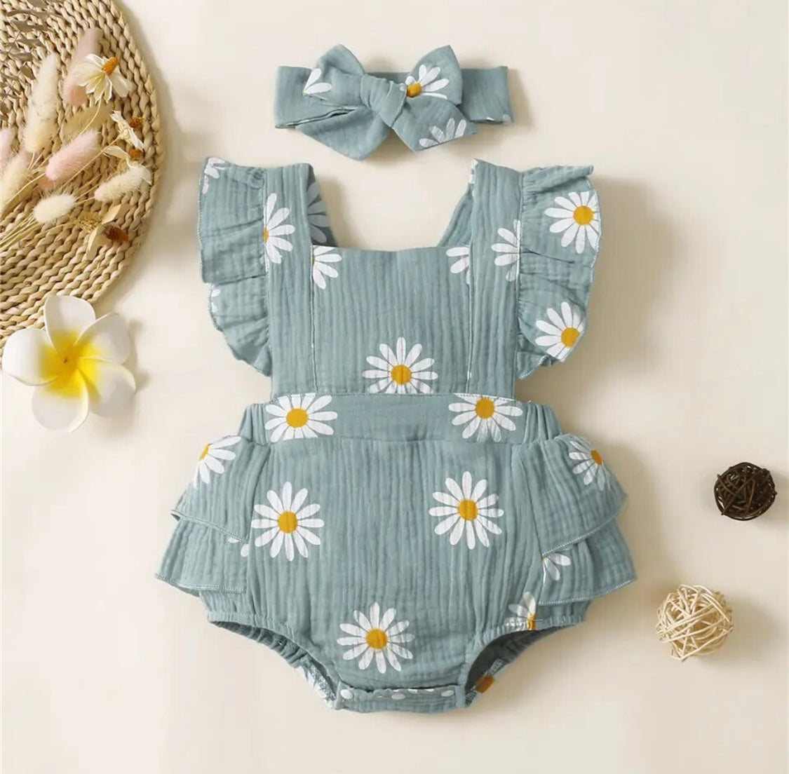 White Daisies Romper and Headband